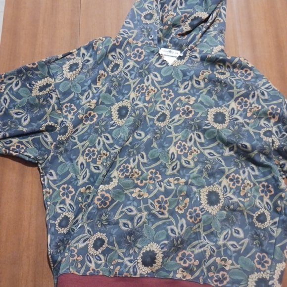 Natural Life Sweatshirt Hoodie OSPrinted Pullover Floral Pockets S/M Navy - Picture 10 of 10